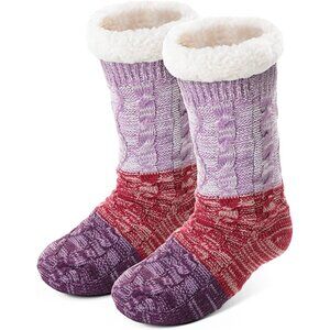 Women Gradient Red Slipper Non Slip Fuzzy Fluffy Thick Warm Cabin Cozy Socks